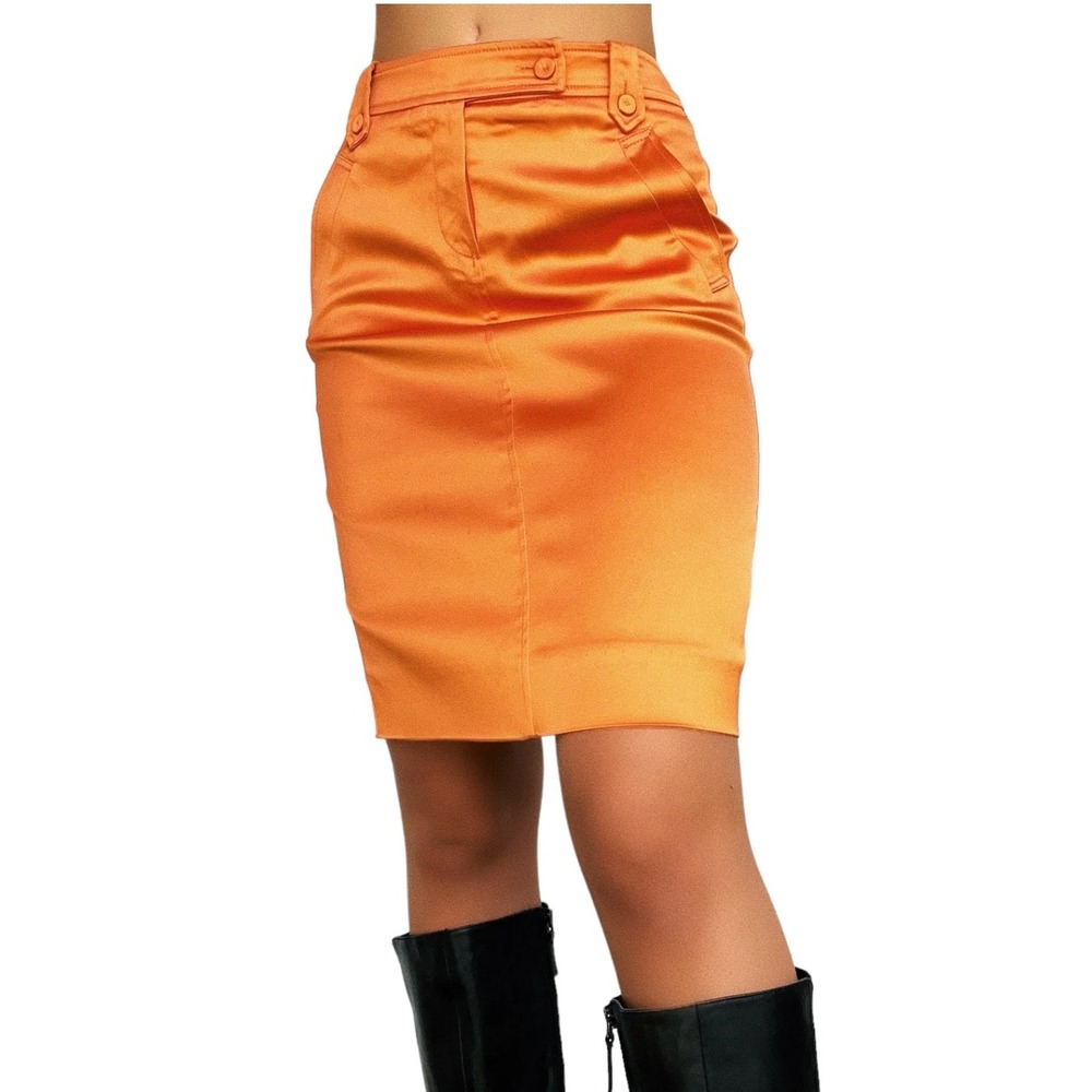 Missoni Satin Pencil Skirt US 4 Orange Knee Length Italy Luxury Designer Office